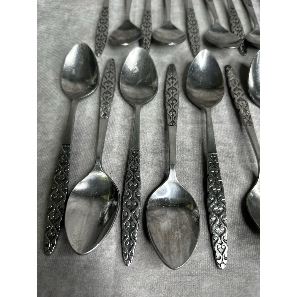 17 Dinner Spoons National Stainless Japan Malta  NSTMAL‎ Geometric MCM - Picture 2 of 7